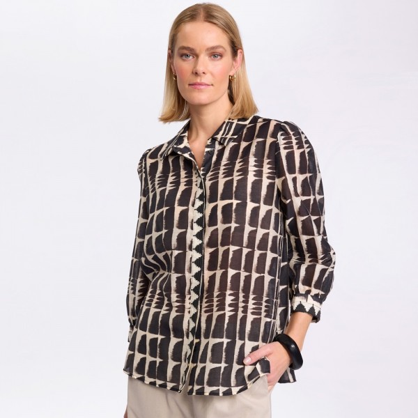 Marco Polo 3/4 Sleeve Ikat Shirt (#YTMS54661)